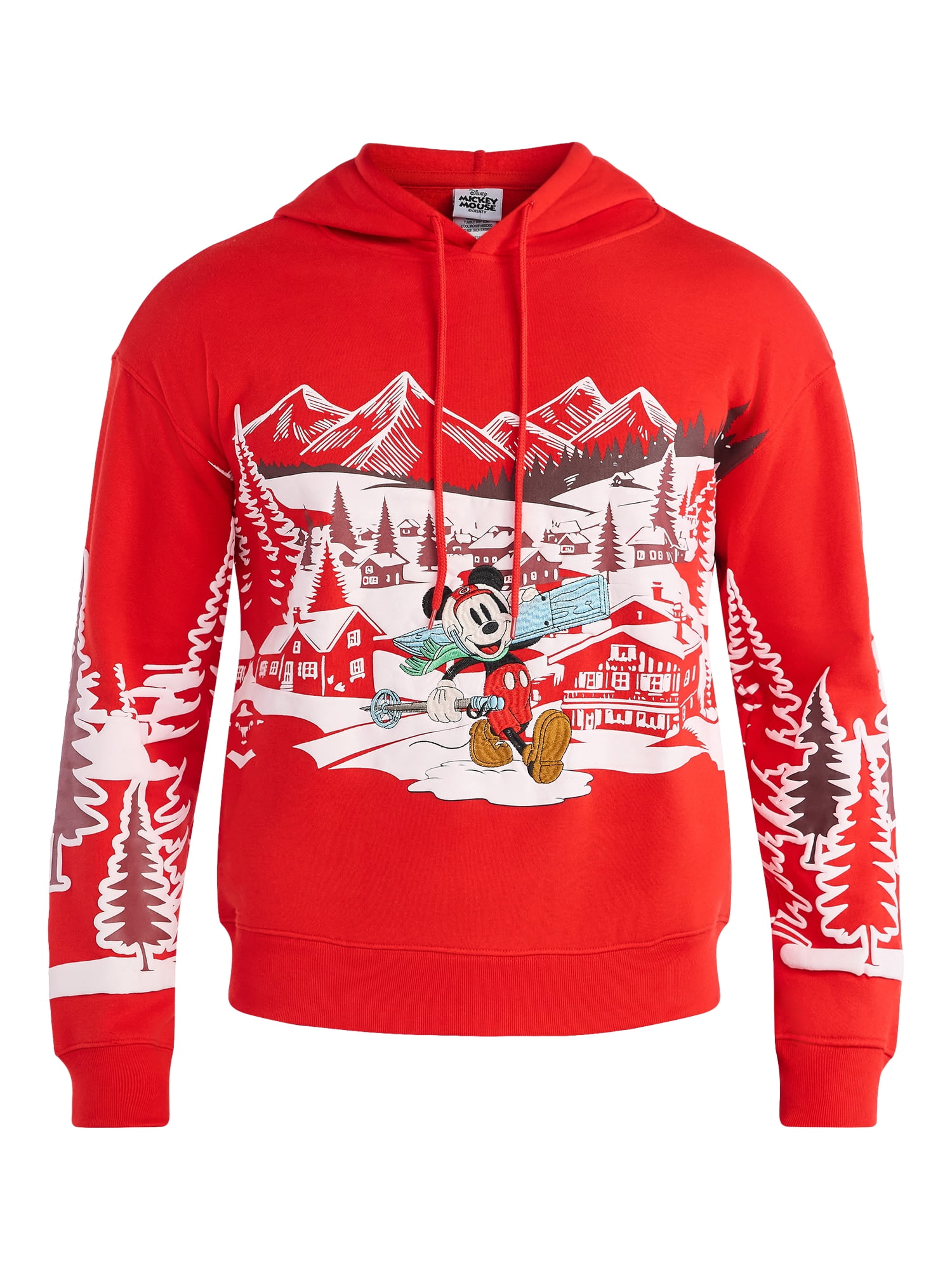 Disney Mickey Mouse Apres Ski Men's and Big Men's Graphic Hoodie Emboridered Sweatshirt, Sizes S-3XL