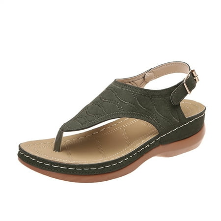 

Summer Casual Wedge Sandals Durable Artificial Leather Shoes for Outdoor Beach 41 Army Green
