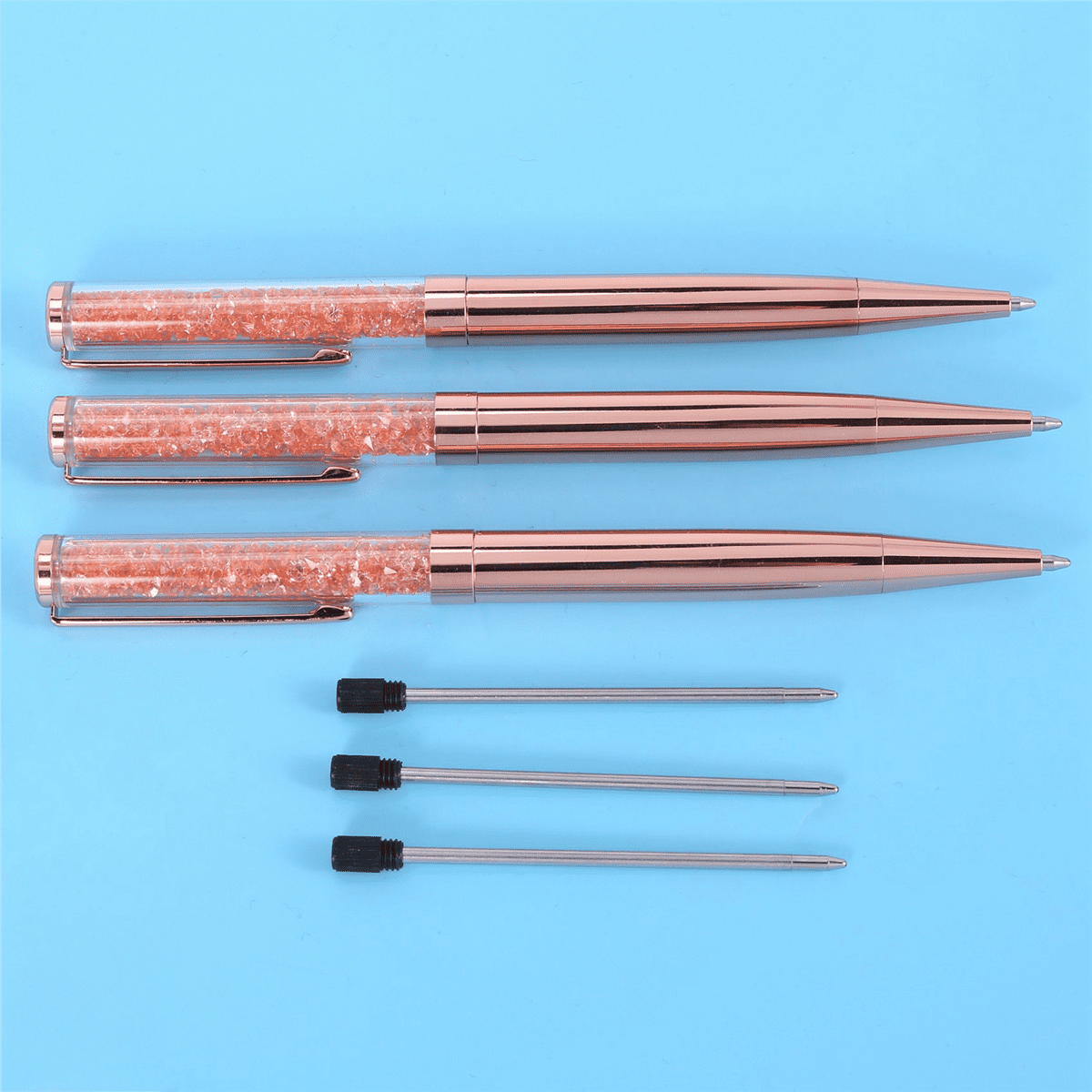 Rose Gold Pen Bling Crystal Ball Point Pen Black Ink Pen with 18 Extra Refills (Rose Gold 18 Pack),18 x Ballpoint Pens 18 x Extra Black Refills,Rose Gold