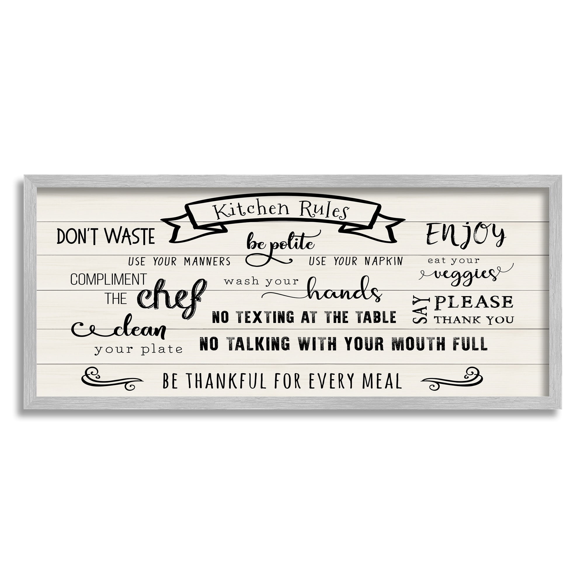Stupell Indtries Kitchen Rules List Family Happiness Motivational Phrases,30 x 13,Design by CAD Designs