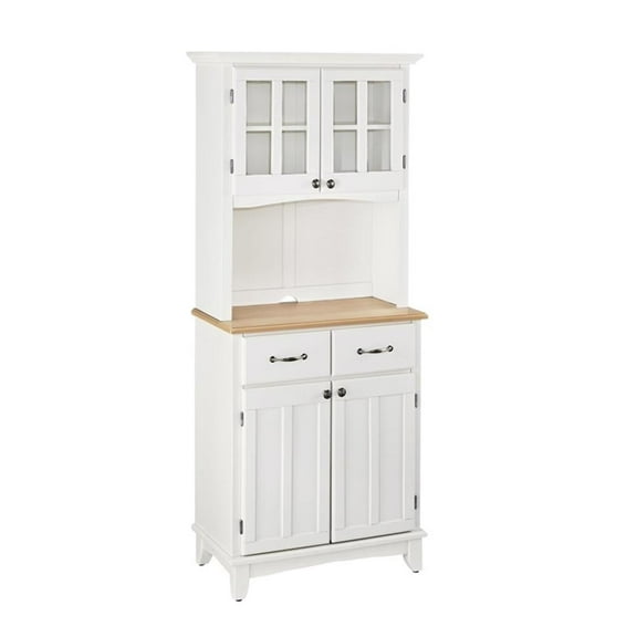 Pemberly Row Off White Wood Buffet with Natural Wood Top and 2-Door Panel Hutch