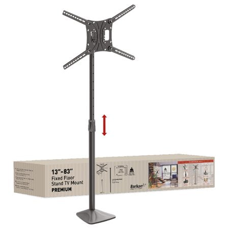 Barkan 13 - 83 inch Bolted Down TV Floor Stand with Tilt, Swivel and Height Adjustment Stand, Holds Up to 110 lbs, Glossy Finish, 5 Year Warranty, Iron Base, Pole, Fixed, Fits LED OLED LCD