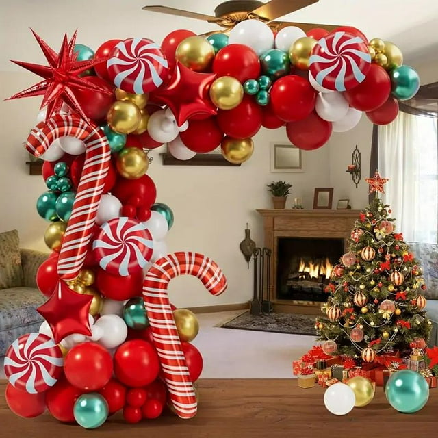 147pcs Vibrant Christmas Balloon Garland Arch Kit - Multicolored Candy & Nutcracker Balloons for Unforgettable Party DecorationsChristmas Hoop Wreath House,Farmhouse Winter Wreath Silver White Christ