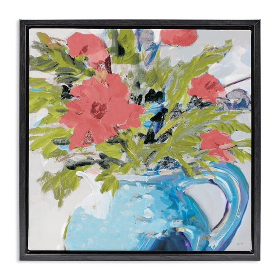 Stupell Industries Daisies in Blue Vase Black Framed Floater Canvas Wall Art, design by Jane Slivka