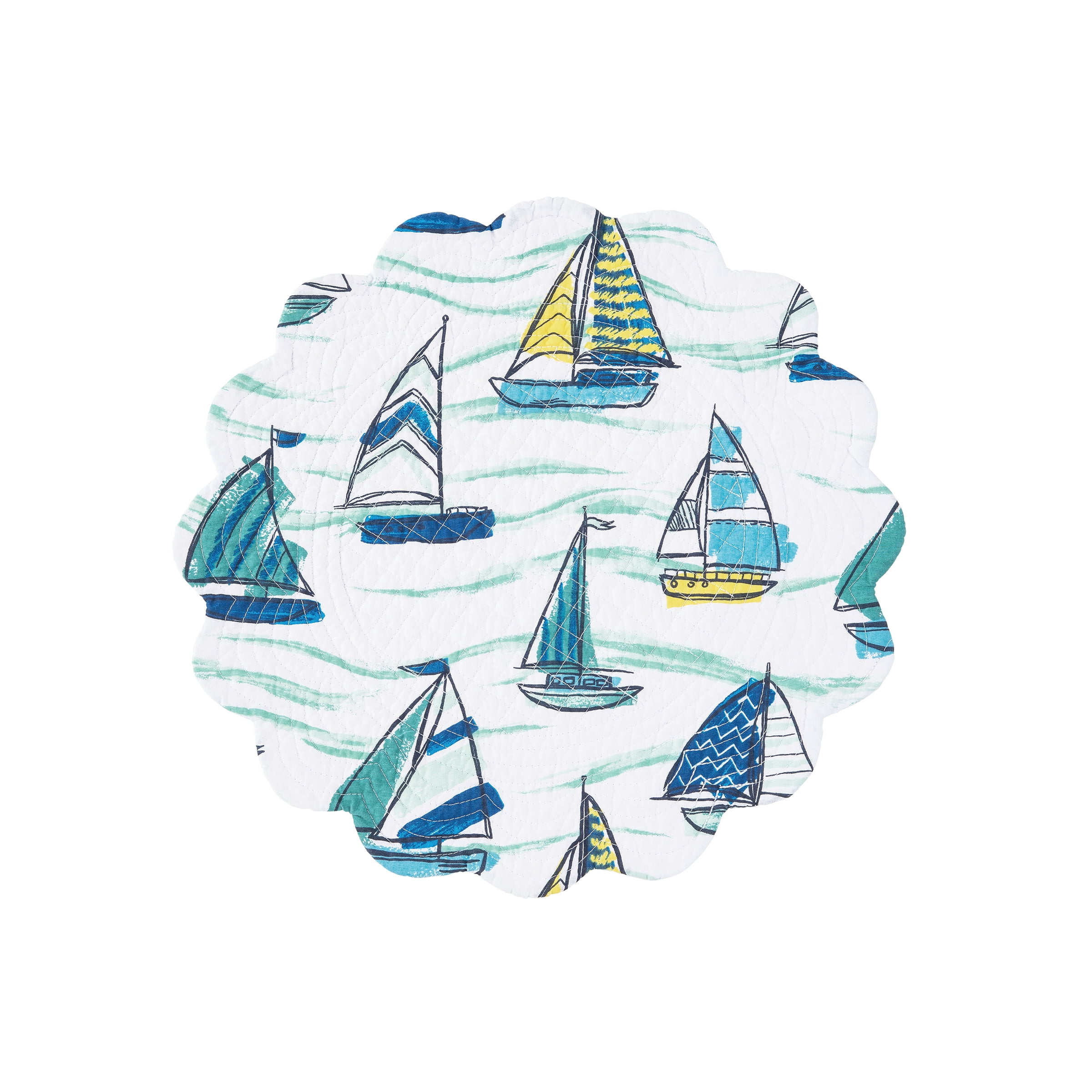 Dockside Cotton Quilted Round Reversible Placemats Set of 6, 17"