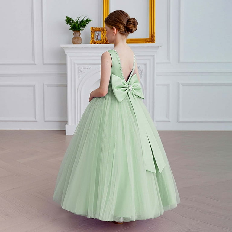 TTYAOVO Girls Lace Tulle Princess Dress - Tea-Length Party Gown, Sizes 10-11 Years, Green, For Weddings & Parties 11 thumbnail image