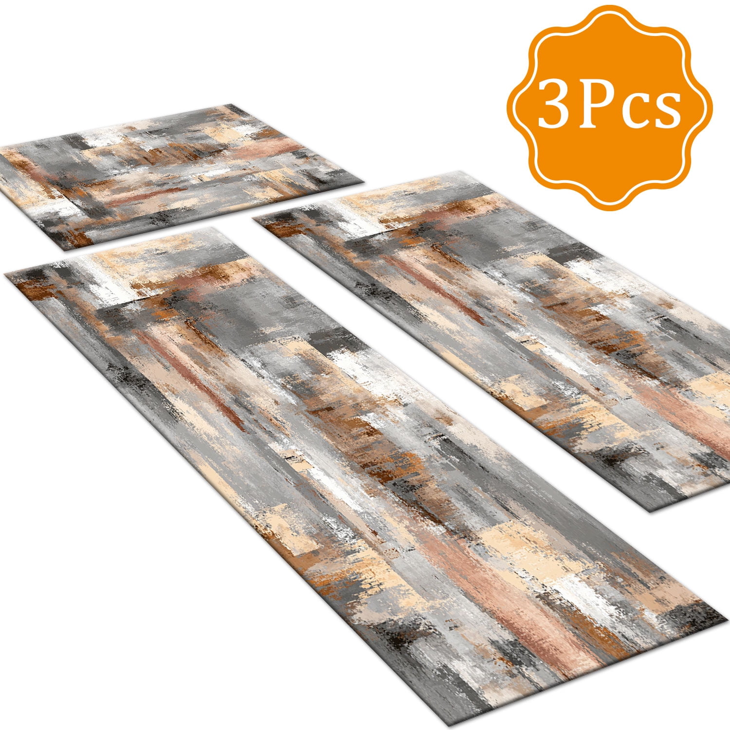 3 Piece Kitchen Rug Set, Non-Slip And Washable, Abstract Pattern Kitchen Hallway Rug, Soft And Comfortable, Suitable For Sinks, Floors, Entrances, Hallways and Bathrooms