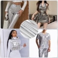 thumbnail image 4 of 1 Yard Silver Metallic Foil Shiny Sparkly Stretch Fabric Spandex Polyester 4 Way Stretchy Satin Fabric by The Yard, 4 of 7