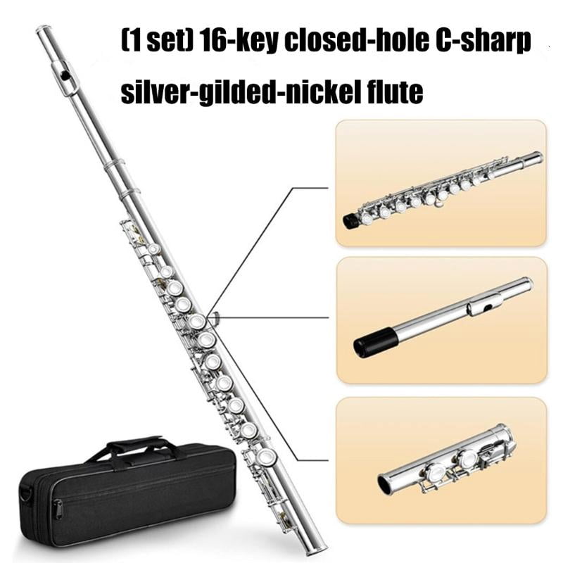 CEORPER Durability Silver Nickel Plated Brass Flute with 16 Keys Closed Hole C Key