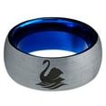 thumbnail image 2 of Tungsten Swan Bird Anatidae Cygnus Swimming Band Ring 8mm Men Women Comfort Fit Blue Dome Brushed Gray Polished, 2 of 4