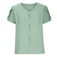 thumbnail image 4 of MIUOWANP Women's Short Sleeve Tops Casual Solid Color Fake Button Hollowed Out and Breathable V-Neck Blouse Size S(4)Green, 4 of 9