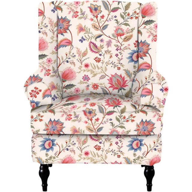 Wingback Chair Covers Pieces Stretch Printed Wing Back Chair Cover Sofa Slipcover Washable Wingback Armchair Slipcovers Furniture Protector with Elastic Bottom for Wingback Chairs