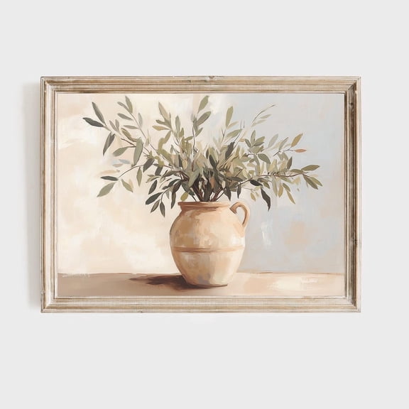 Olive Branch Art Poster Neutral Farmhouse Pottery Vase, 8x12 UNFRAMED