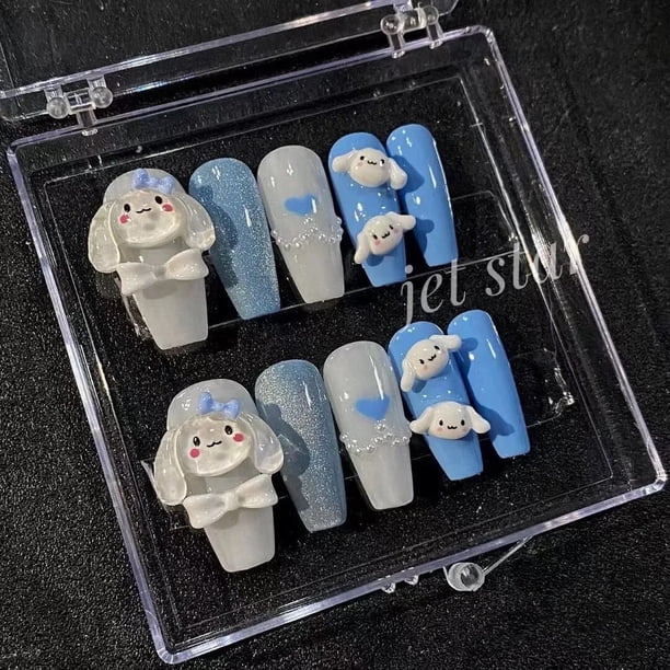 Sanrio Anime uñas usables pintadas a mano, lindo parche de manicura de uñas Kuromi púrpura Y2K, productos terminados, regalo Kawaii al por mayor
