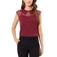 thumbnail image 1 of Blusa de pullover de manga corta con cuello Peter Pan para mujer, M, rojo oscuro, 1 of 7