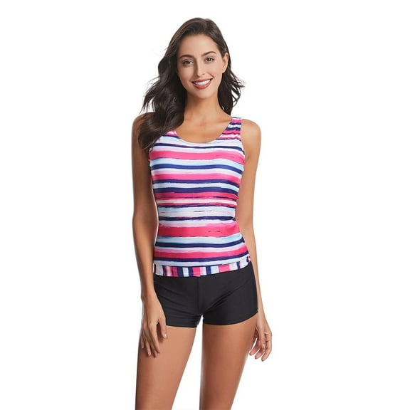 2 Piece Bathing Suits For Women, Trendy High Waisted Bikini Tankini Comfortable and Stylish – Pink – QSH9040 - Small