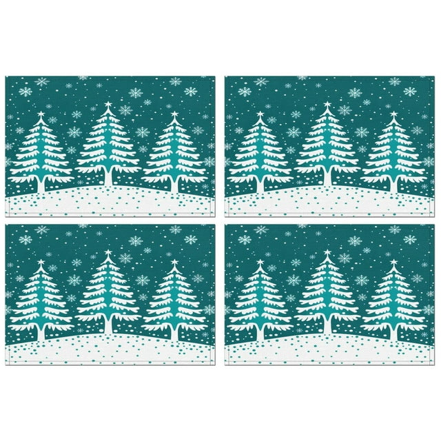 Merry Christmas Green Winter Xmas Trees Set Of 4 Holiday Table Place Mats Heat-resistant Placemats 12 X 18 Inch Holiday Dining Table Place Mats for Kitchen Dining Table,Kitchen Table Mats