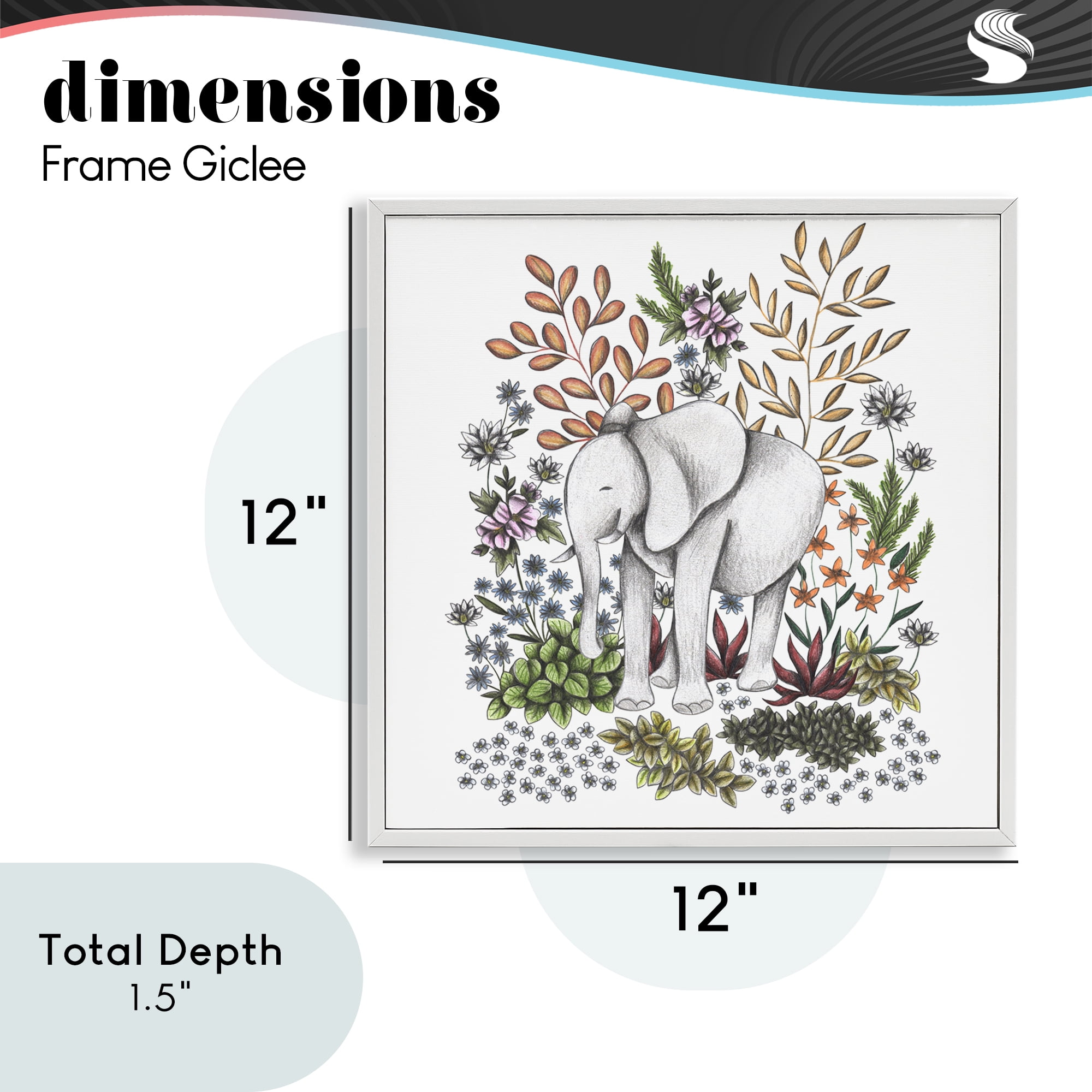 Jungle Wildlife Elephant White Framed Giclee Art, design by Cecilia Battaini