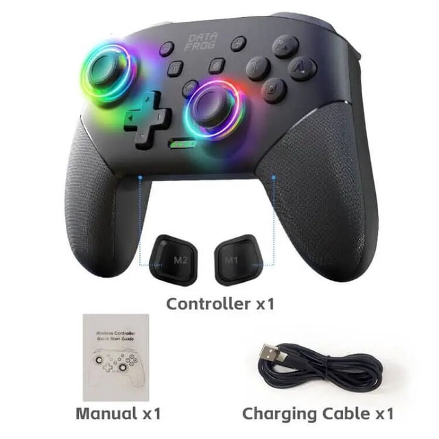 Data Frog-controlador inalámbrico para Nintendo Switch, Gamepad Pro con función Turbo programable, luz RGB, OLED, LITE, PC