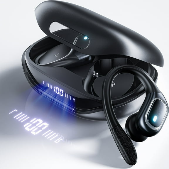 Wireless Earbuds Bluetooth Headphones 80Hrs Playback Sport Ear Buds with Earhook LED Display Charging Case IPX7 Waterproof Earbud Deep Bass Running Earphones for iOS Android Cellphone