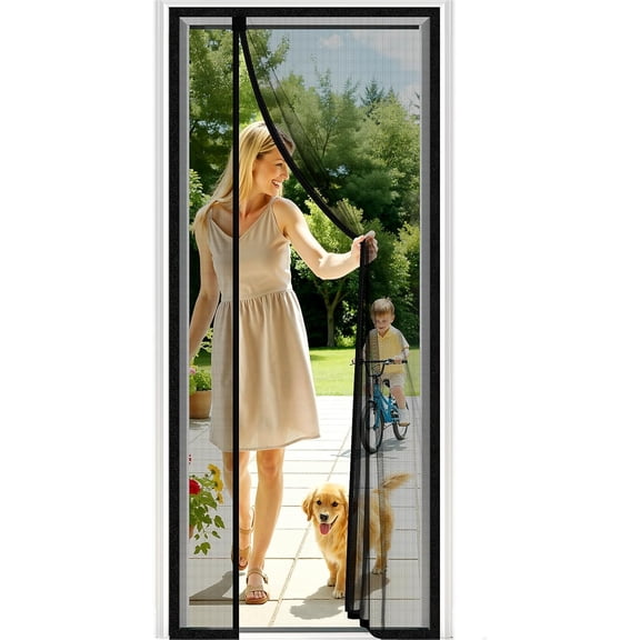 Magnetic Closure Screen Door, Reversible Mesh Door Screen Fits 32" x 80" Door, Heavy-Duty Magnetic Mesh Curtain for Sliding Door and French Door, Self-Sealing, Portable Patio Screen (34" x 81")