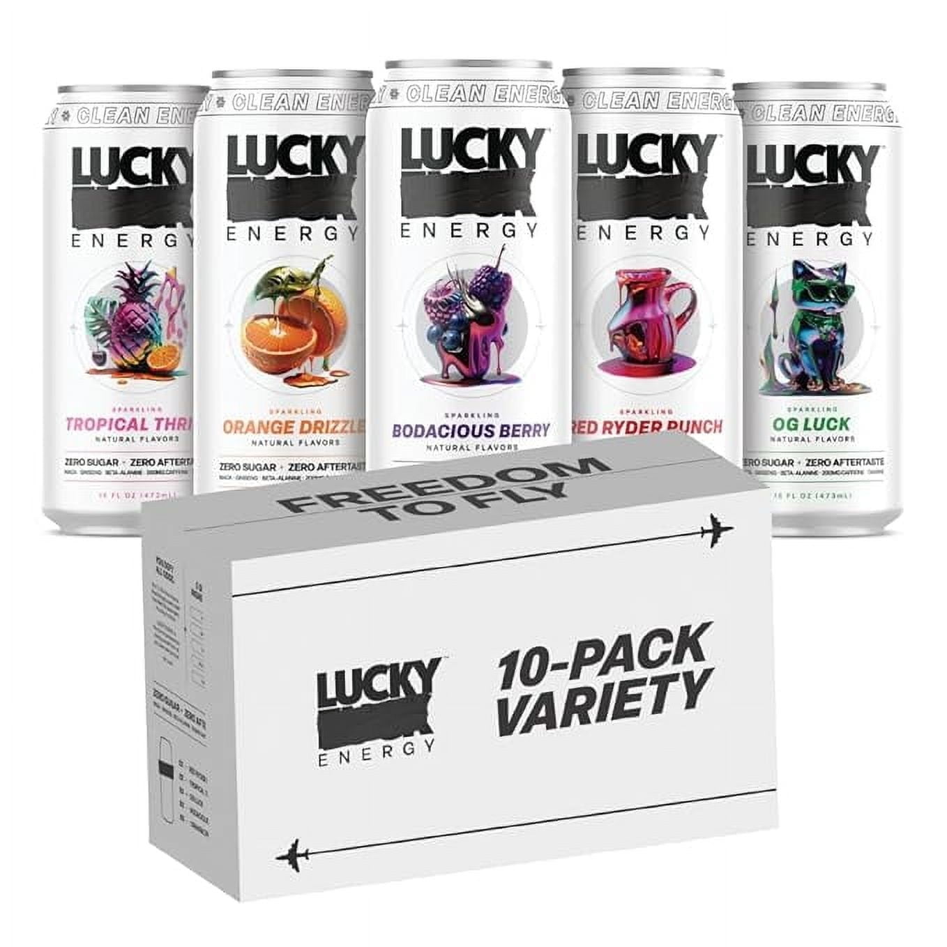 Lucky Energy Sugar Free Energy Drinks 16 fl oz Cans (10-pack