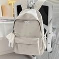 thumbnail image 4 of Solid Color School Backpack, Bow Embroidery Backpack with Pendant, Lightweight Breathable Bookbag for Middle School College, Gray, 4 of 9