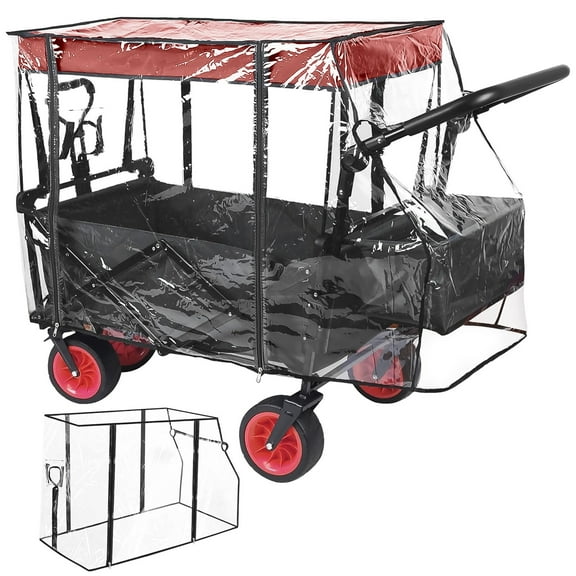 Rain Cover for Wagon, Push-Pull Wagon Waterproof Protective Cover, Transparent Wagon Wind Cover, Folding Wagon Canopy Attachment, Strolller Trolley Cart Accessories for Garden