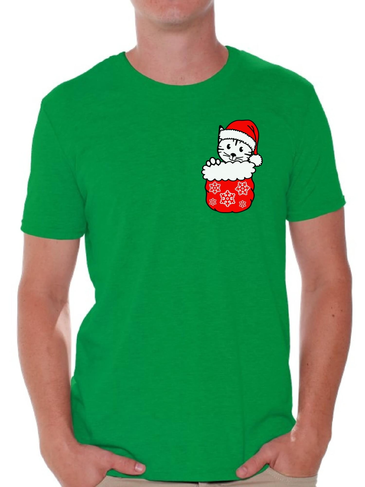 Awkward Styles Pocket Cat Christmas Shirt Men's Holiday Tee Christmas