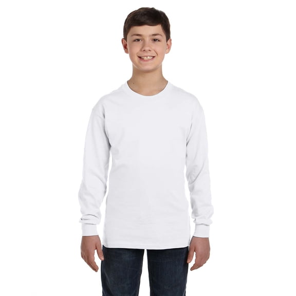 Gildan G540B Youth Heavy Cotton 100% Cotton Long Sleeve T-Shirt, White, S