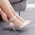 thumbnail image 4 of XIHAHA moda chica tacones altos mujer puntiagudos encaje Rhinestone zapato de boda nupcial vestido fino versátil mujeres sandalias zapatos, 4 of 5