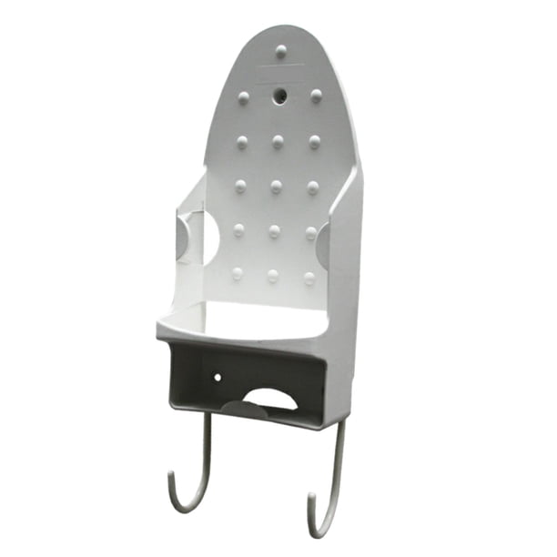 Percha de pared para tabla de planchar con ganchos para guardar la plancha y la tabla de planchar. blanco