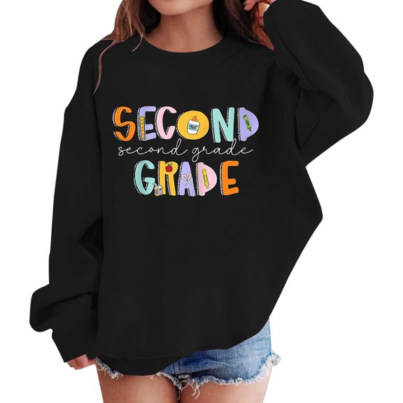 KAUOD Oversized Pullover Sweatshirt for Girls Boys 2026 Trendy Preppy Crewneck Sweat Shirt Kids Second Grade Back to School Clothes