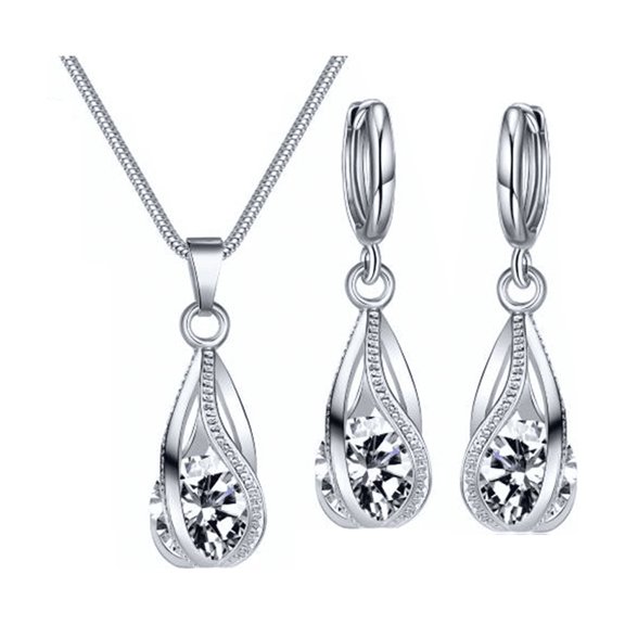 QIQUWOHUL Jewelry Sets For Women CZ Bridal Bridesmaid Accessories Necklace Earrings Set For Wedding Prom Anniversary Birthday Gifts