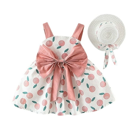 

URMAGIC 2PC Baby Grils Large Bow Floral Tube Dress and Hat Outfits 0-3T