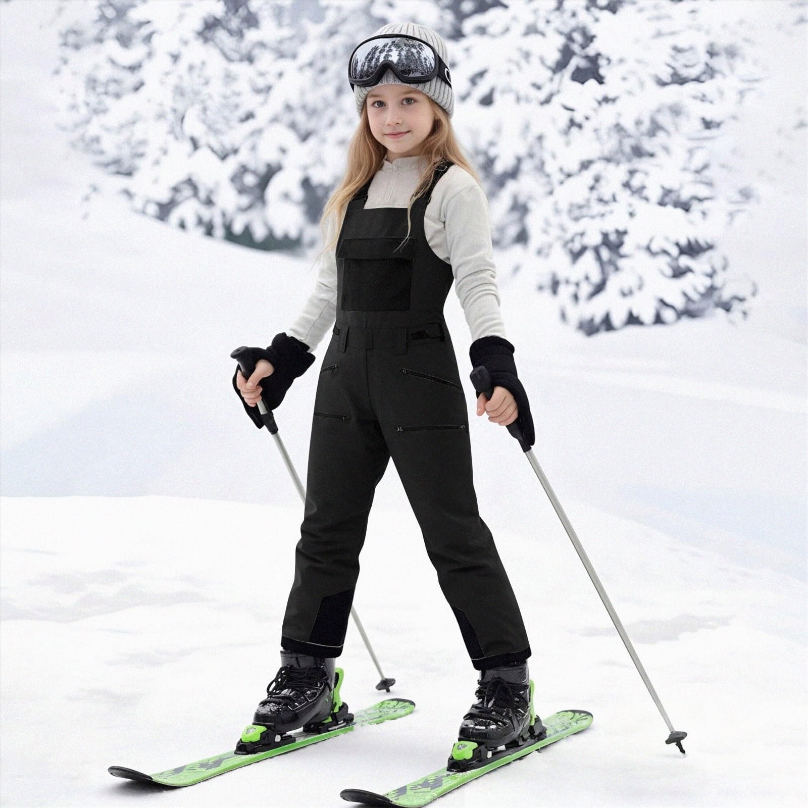 HCNTES Kids Waterproof Snow Bib Overalls Toddler Adjustable Strap Design Comfortable Winter Ski Wear(A01-Black,8-9 Years)