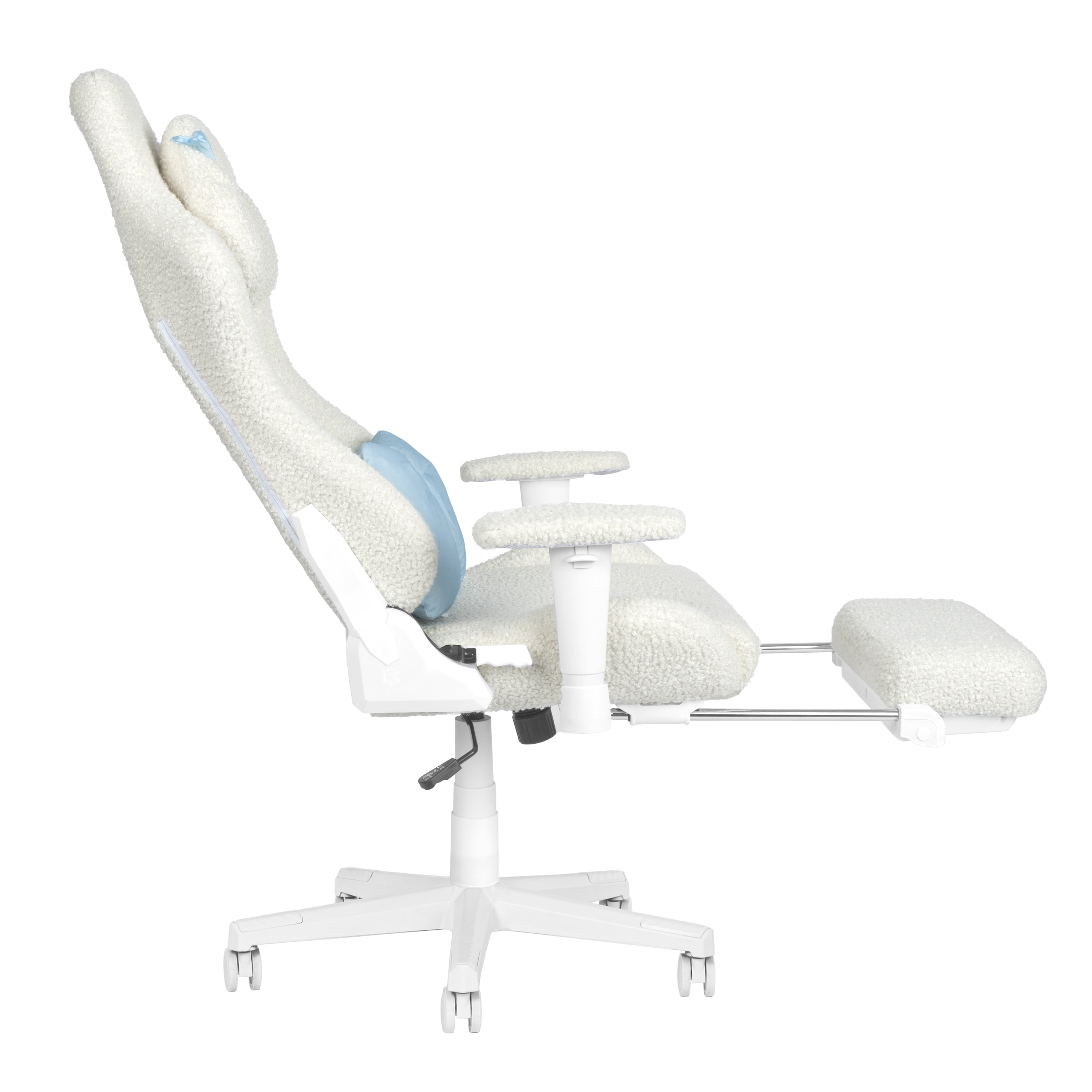 Techni Sport White Bunny Gaming Chair – Bouclé Fabric, Lumbar Pillow, Footrest, Headrest Pillow, Adjustable