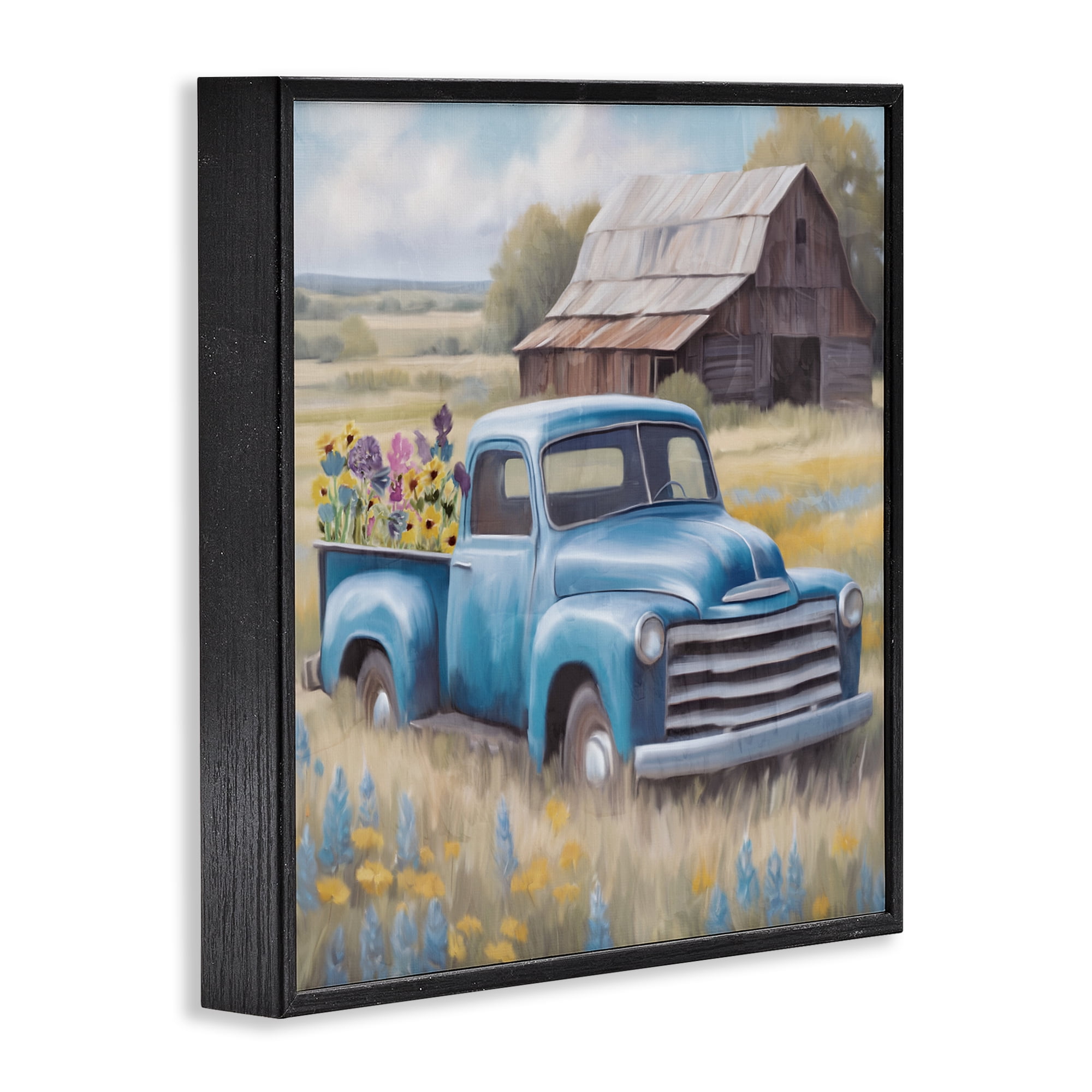 Stupell Industries Flower Truck in Antique Blue Black Framed Giclee Art, design by Kim Allen