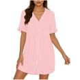 thumbnail image 2 of Gamivast Shirt Dresses for Women Short Sleeve V-Neck Button Down Mini Dress With Pocket Loose Fit Casual Style Ruffle Sleeve House Dress Sleepwear Wear, 2 of 6
