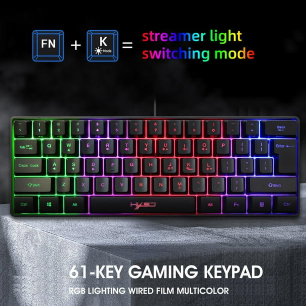 Teclado con cable para juegos Soledad 61 teclas retroiluminado