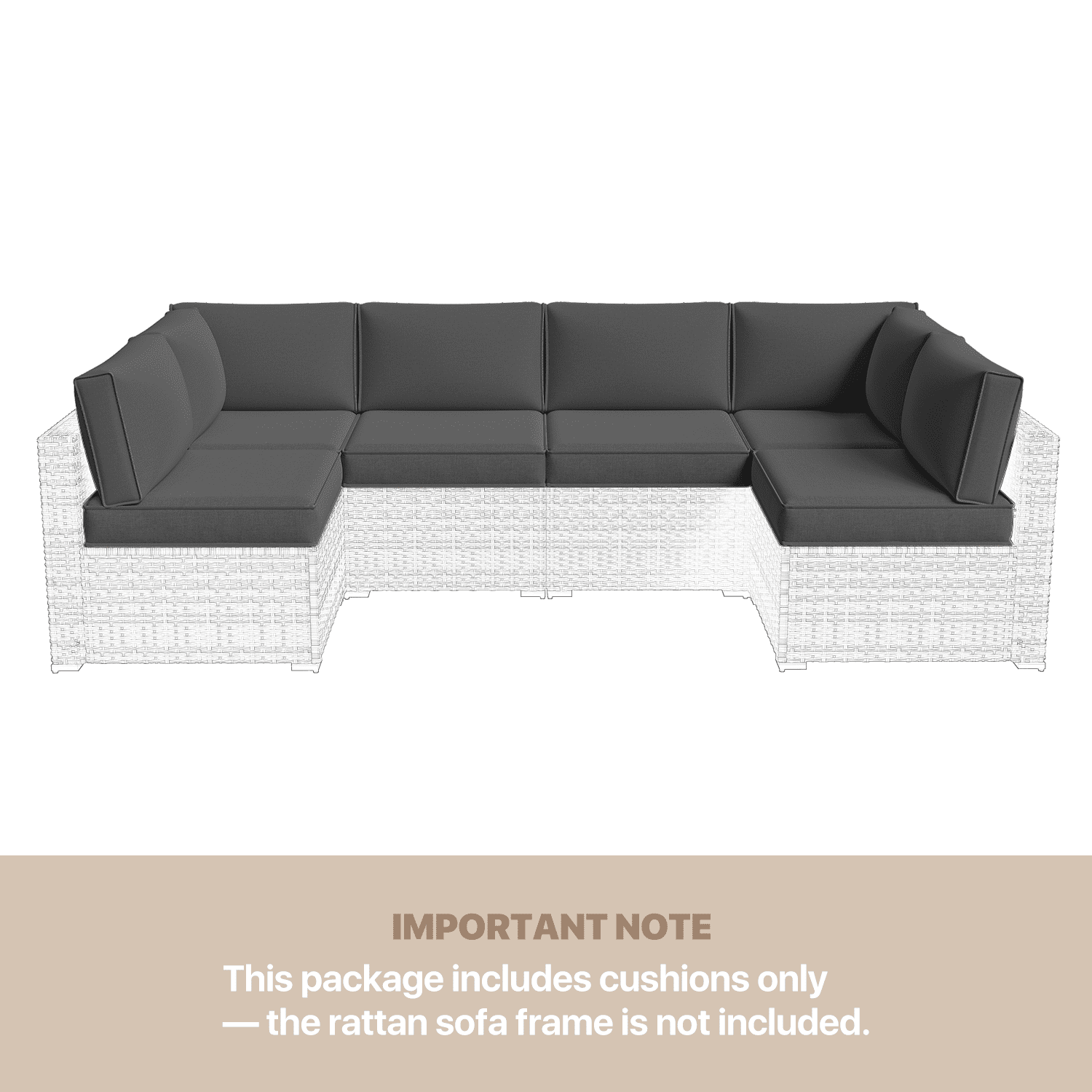 BaPiPro 6-Person Dark Gray Outdoor Sectional Sofa Cushions, Waterproof Polyester Patio Cushions with High-Density Sponge & Side Pillows, No Assembly for Backyard, Porch, Deck & Poolside