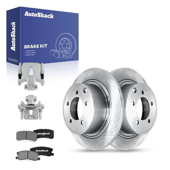AutoShack Rear Solid Brake Rotors   Ceramic Pads   Calipers 8-PC Brake Kit Replacement for 2009-2011 Mitsubishi Outlander 11.89" (302 mm)