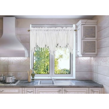 1PC FAUX SILK WATERFALL VALANCE SWAG WINDOW CURTAIN W/TASSEL TRIM CASCADING WAVE