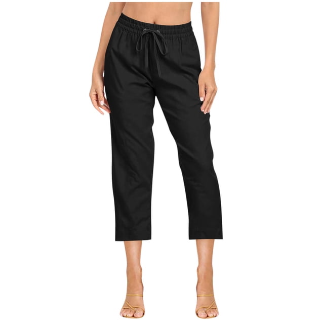 Plebaso Pantalon Capri Décontracté pour Femme Été Capris à Cordon Uni Léger avec Poches Pantalon Court