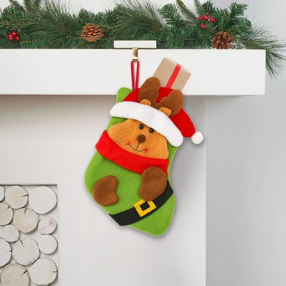 Linnome Christmas Stocking with Santa Claus Motif, Holiday Gift and Candy Bag, Festive Decorative Hanging Stocking for Celebrations