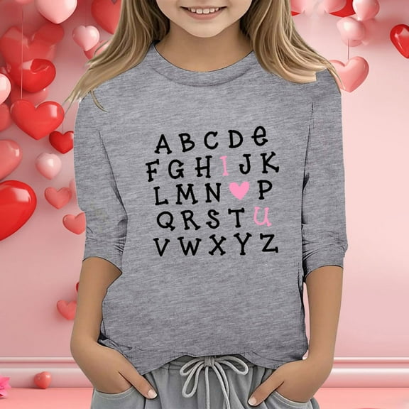 SNKSDGM Girls White Shirt Girls Size 8-9 Girls White T Shirt 2T Girls' Valentine's Day Print Fashion Functional Crew Neck 3/4 Quarter Sleeve Casual T Shirt Top 13-14 Years