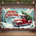 thumbnail image 3 of Red Truck Christmas Banner Christmas Tree Merry Christmas Banner Colorful Ornaments Snowy Design Xmas Banner for Christmas Party Home Decoration Holiday Event, 3 of 8