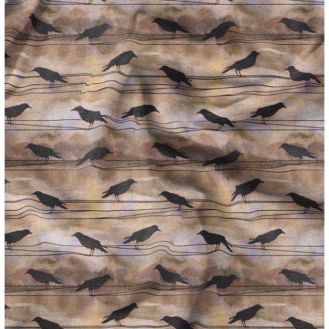 Soimoi Orange Poly Georgette Fabric Crow Bird Printed Craft Fabric by the Yard 42 Inch Wide