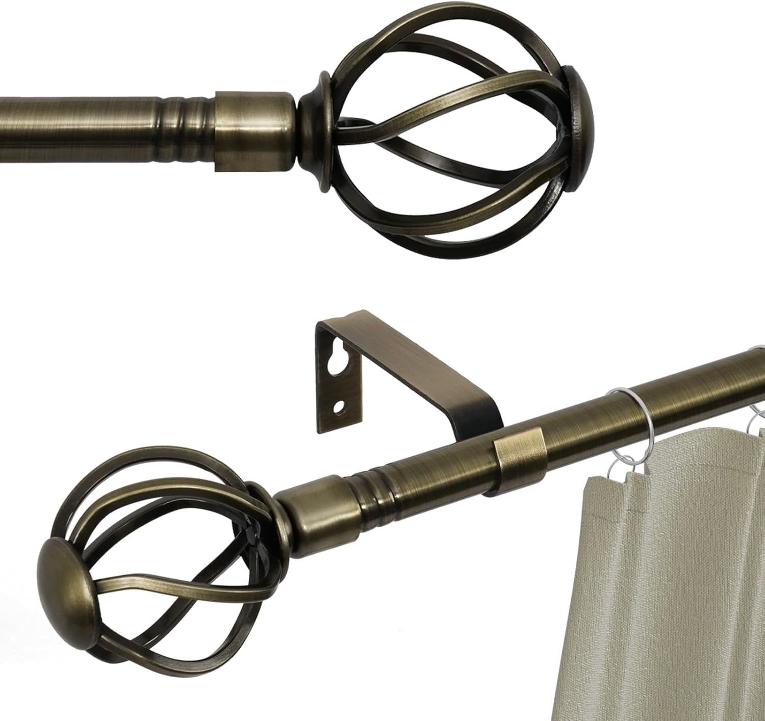 wqlpp-Antique Brass Curtain Rod 66 to 120 inch, 5/8 inch Curtain Rod ...
