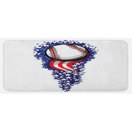 

Sports Kitchen Mat Stars and Stripes Patriot Baseball Celebration Holiday Flag Graphic Plush Decorative Kitchen Mat with Non Slip Backing 47 X 19 Purple White Red by Ambesonne